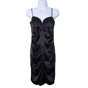 Beata Studio‎ Satin Body Con Dress Size 7 Ruched Bow Spaghetti Straps Mob Wife
